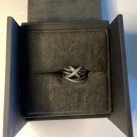 DAVID YURMAN Expandable Crossover X Silver Diamond Ring DY227 - Picture 7 of 10